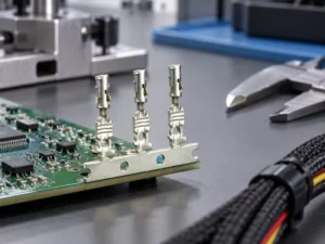 PCB connector types arranged beside board layout, header and mating-housing drawings