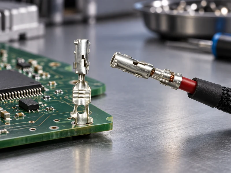 Buyer reviewing pin connector pitch, pin count and mating drawings beside a PCB