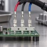 Engineer checking pin-to-pin connection pitch and matched connector components