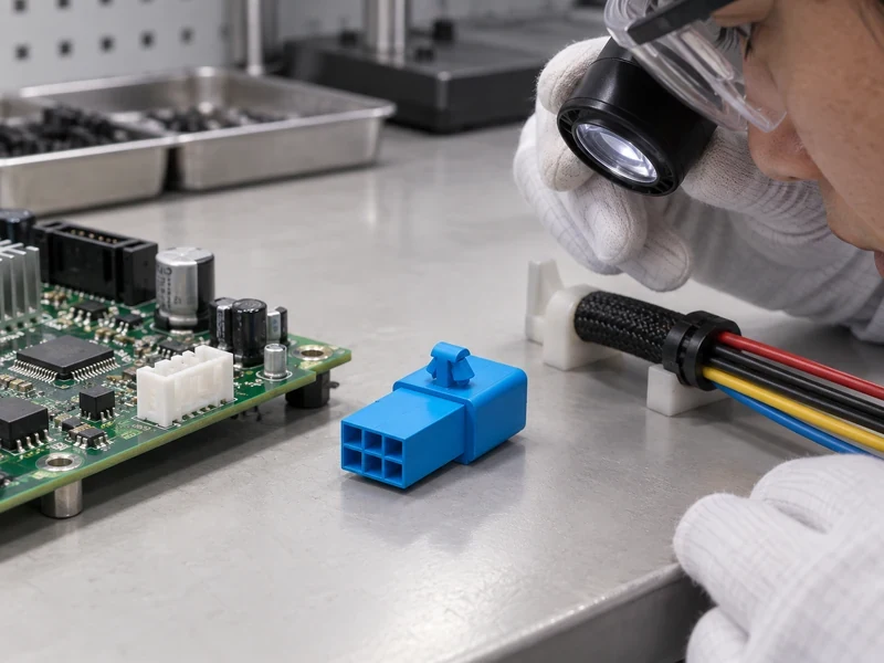 Connector quality inspection beside a circuit board