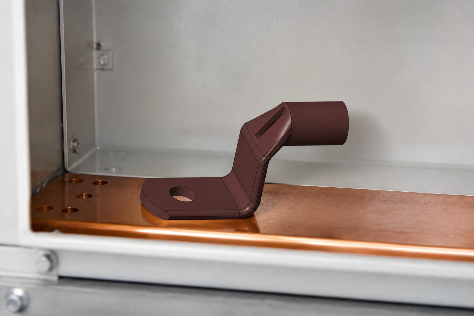 CNSJ high-current terminal positioned on a copper power distribution plate