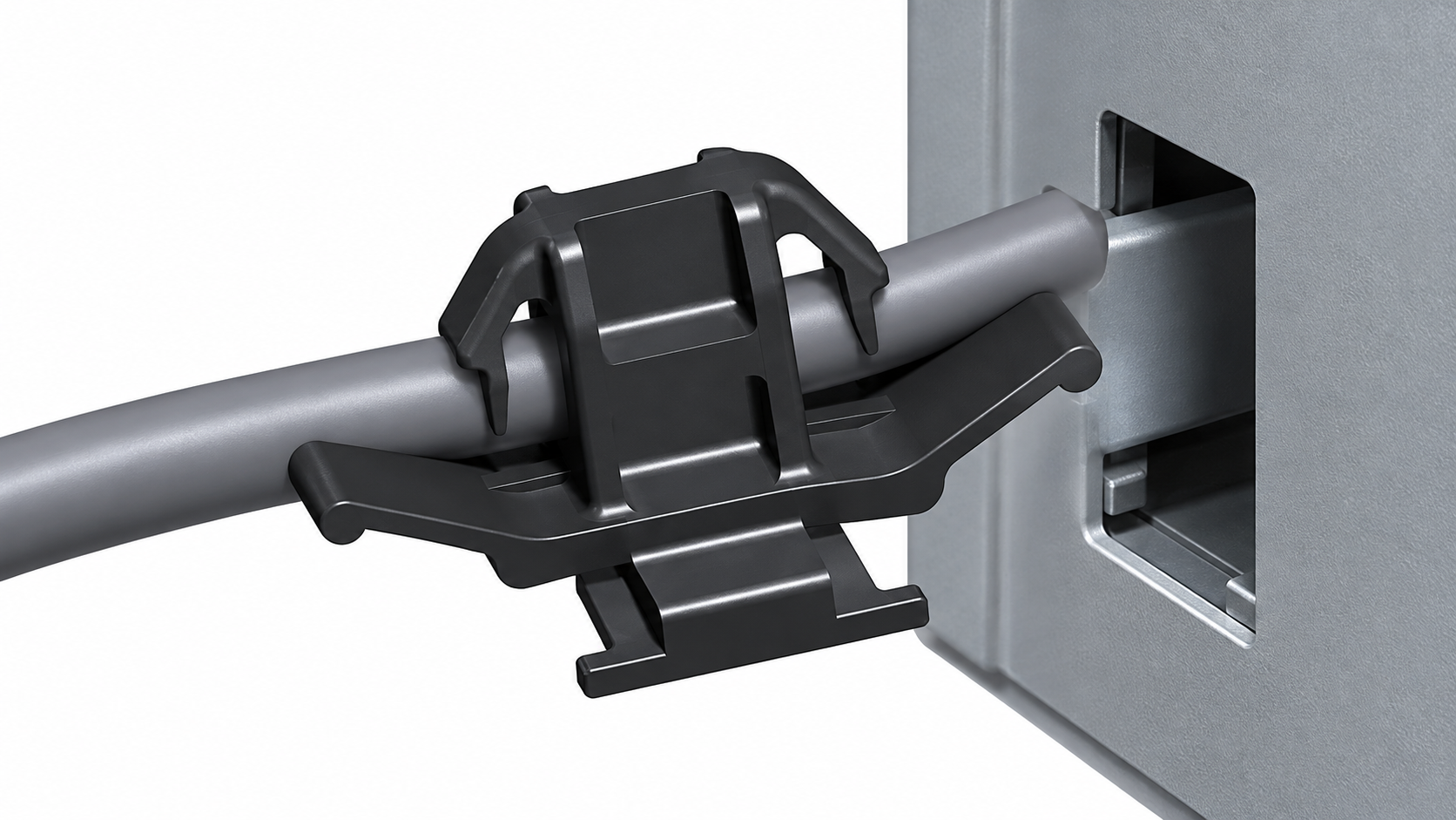 Plastic NM cable connector securing a residential cable entry into an electrical enclosure