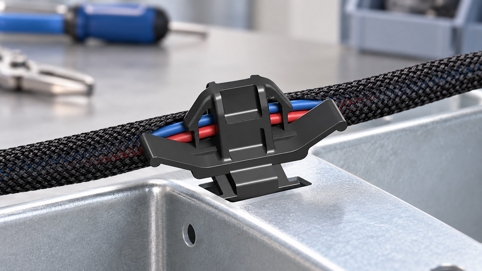 Plastic wire connector housing with fitted cable and terminal